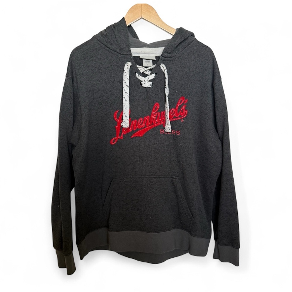 Leinenkugel’s Beer Mens XL Hoodie Gray Lace Up Hockey Sweatshirt Brewery Logo
